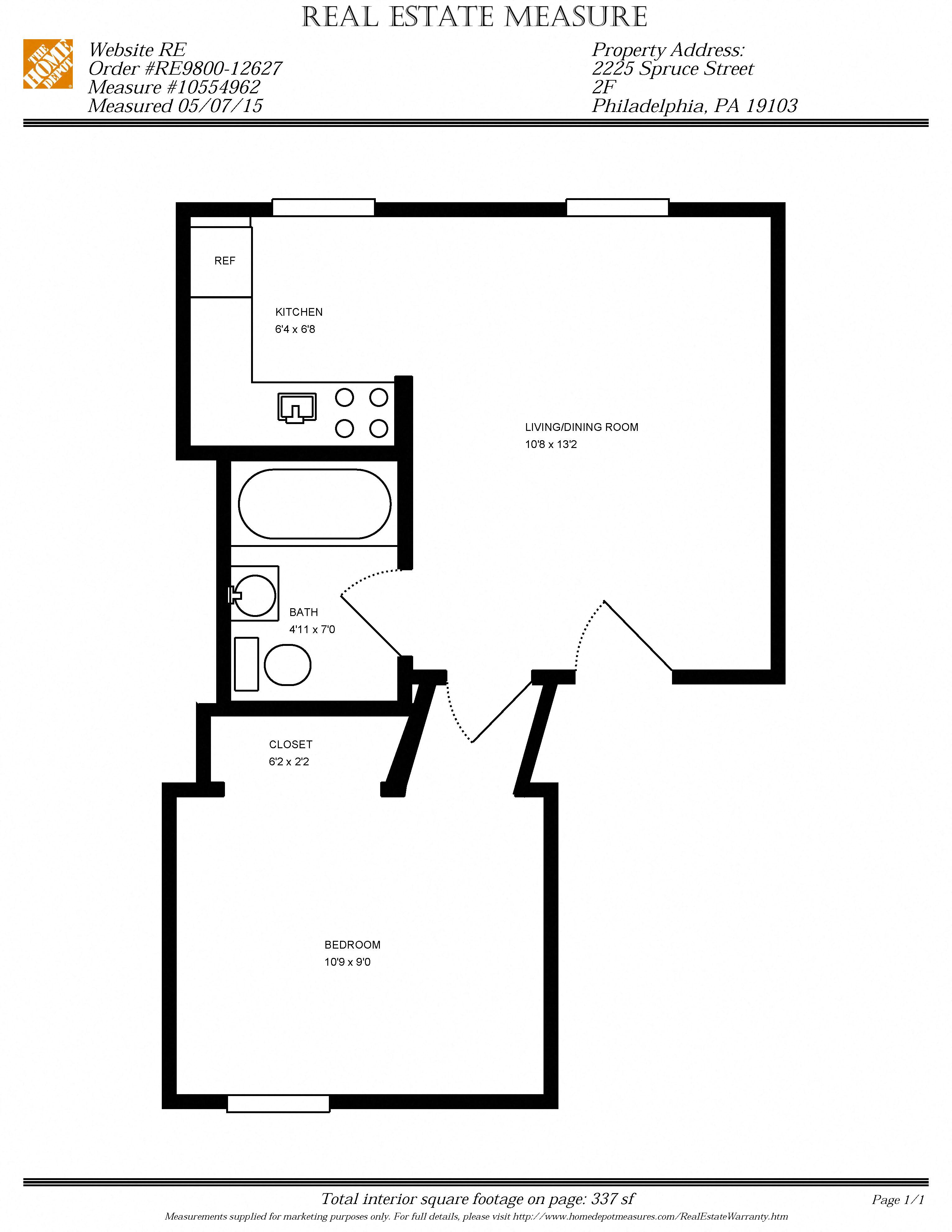 Floor plan for 1 bed, 1 bath, 1 sqft